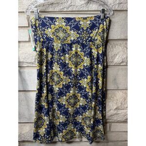 Colette Stitch Fix Mali Brushed Knit Skirt Navy Yellow Paisley Medallion Large